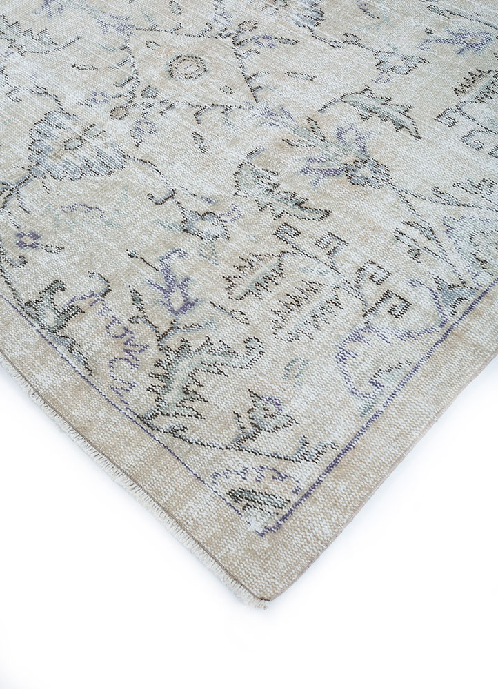 vintage beige and brown wool hand knotted Rug - FloorShot