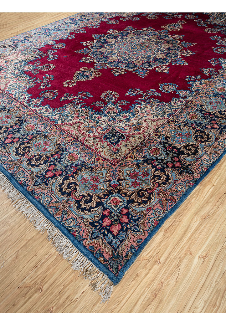 aalam blue wool hand knotted Rug - FloorShot