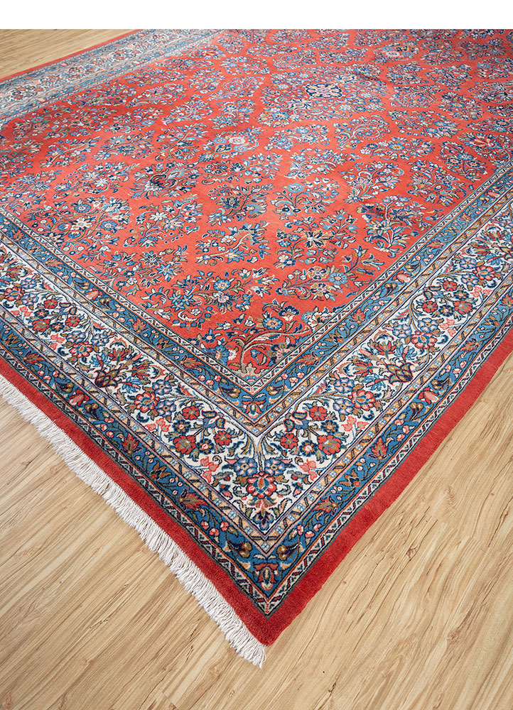 aalam blue wool hand knotted Rug - FloorShot