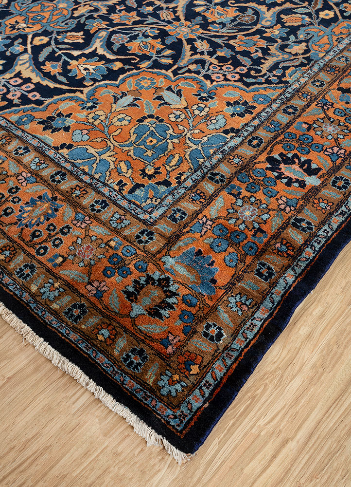 aalam blue wool hand knotted Rug - FloorShot