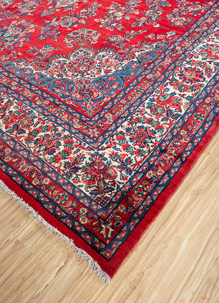 aalam red and orange wool hand knotted Rug - FloorShot