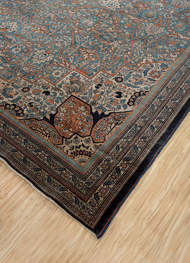 aalam blue wool hand knotted Rug - FloorShot