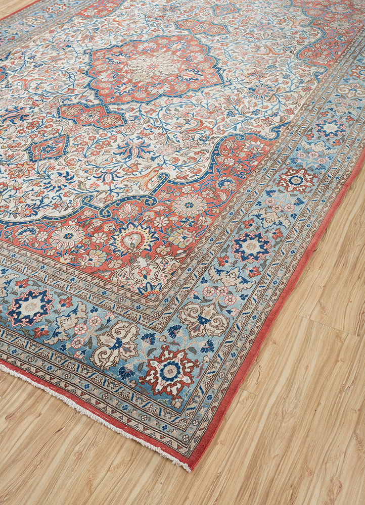aalam red and orange wool hand knotted Rug - FloorShot