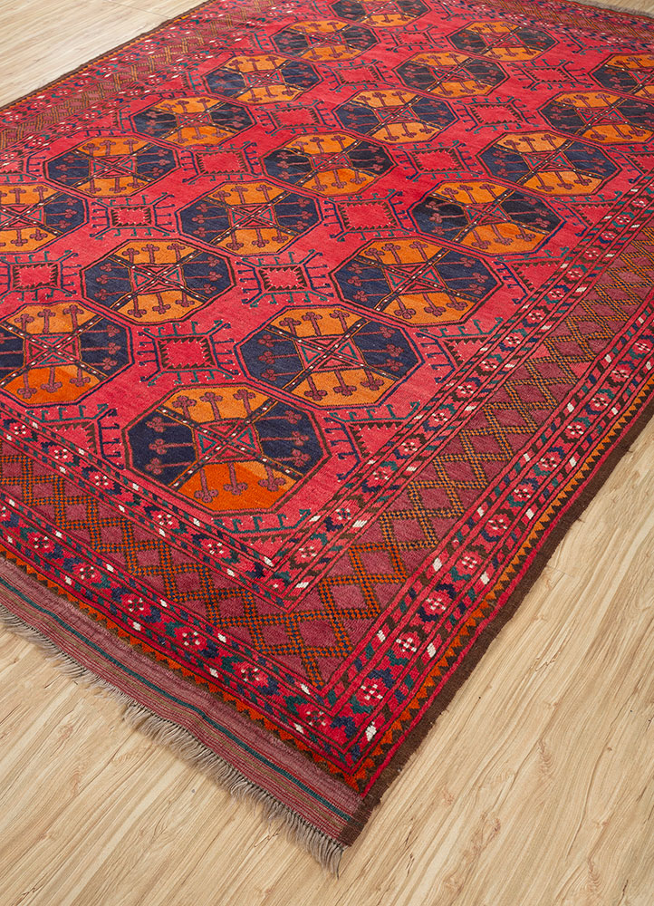 kiaan red and orange wool hand knotted Rug - FloorShot