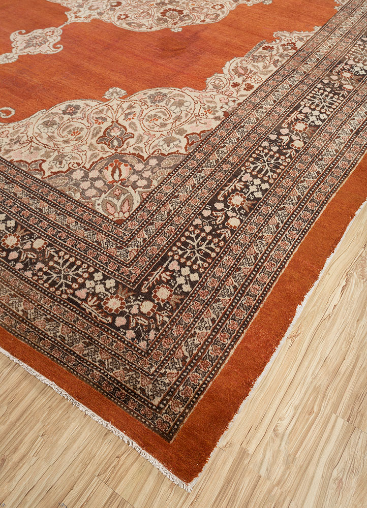 aalam red and orange wool hand knotted Rug - FloorShot