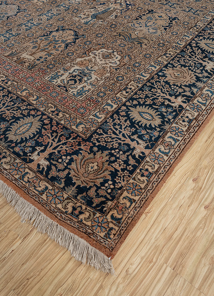 aalam beige and brown wool hand knotted Rug - FloorShot