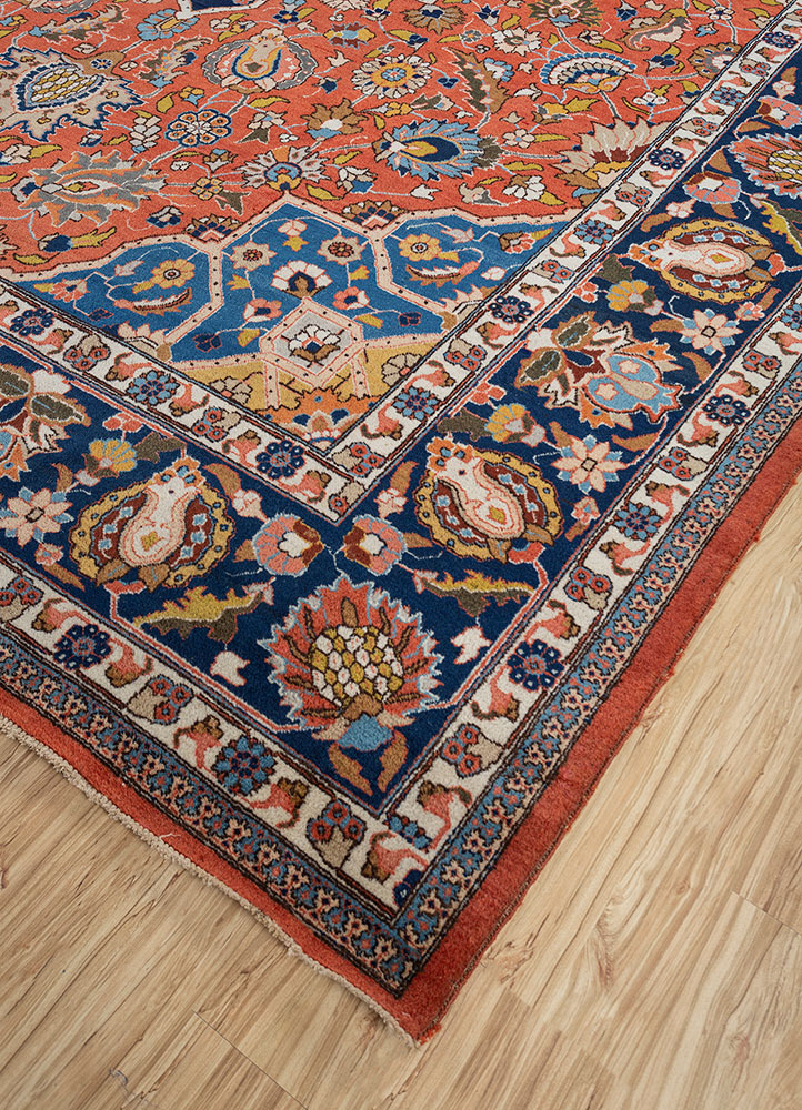aalam red and orange wool hand knotted Rug - FloorShot