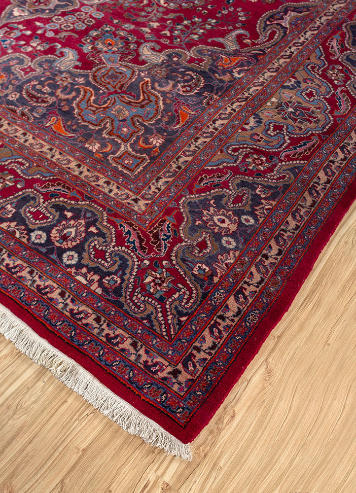 aalam red and orange wool hand knotted Rug - FloorShot