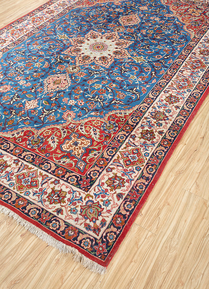 aalam blue wool hand knotted Rug - FloorShot