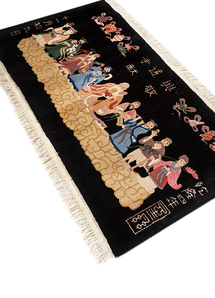 pechino grey and black wool hand knotted Rug - FloorShot