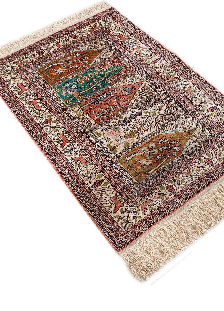 gulmarg red and orange silk hand knotted Rug - FloorShot