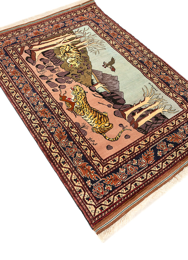 aalam red and orange wool hand knotted Rug - FloorShot