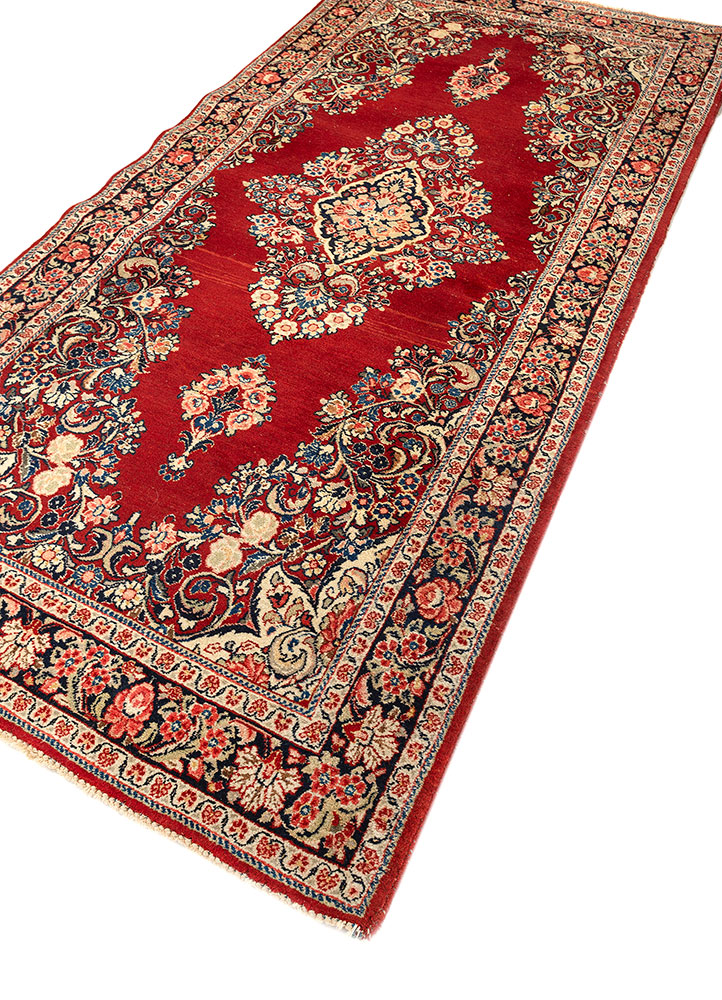 aalam red and orange wool hand knotted Rug - FloorShot
