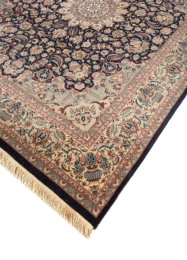aalam blue wool hand knotted Rug - FloorShot