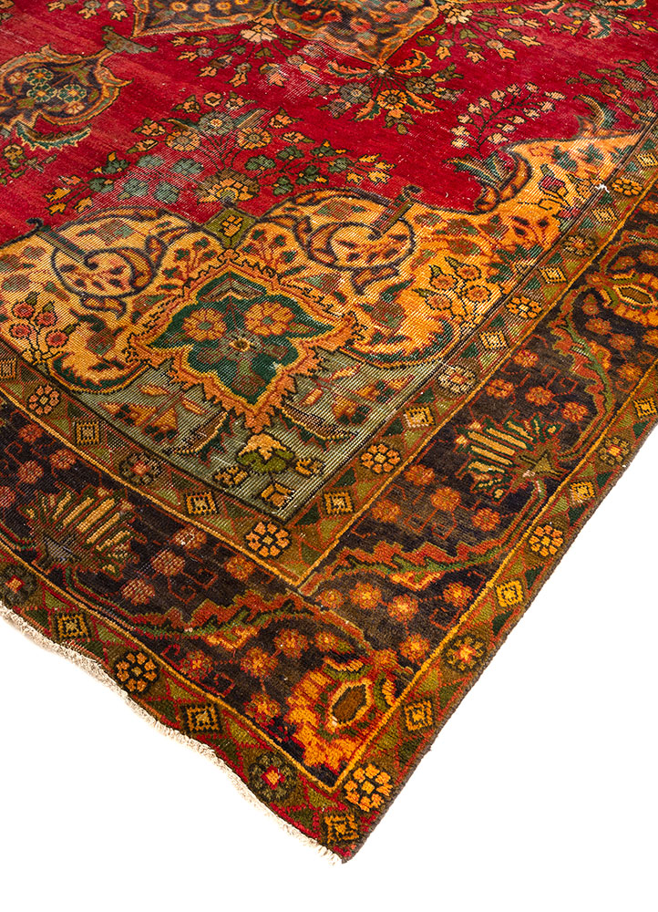 aalam red and orange wool hand knotted Rug - FloorShot