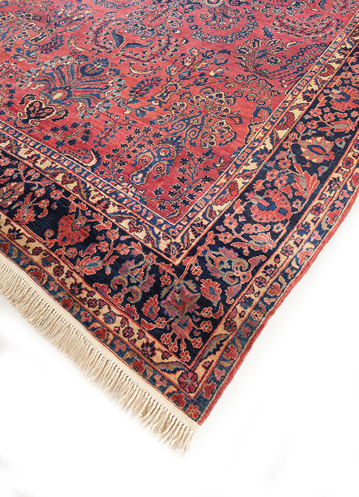 aalam red and orange wool hand knotted Rug - FloorShot