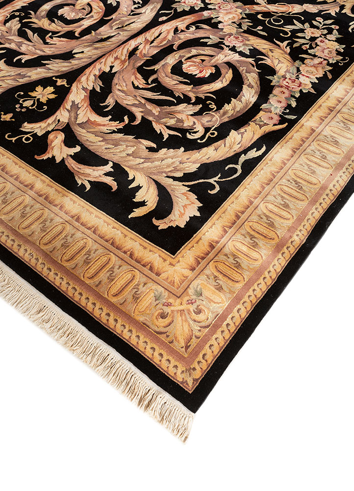 aalam grey and black wool and silk hand knotted Rug - FloorShot