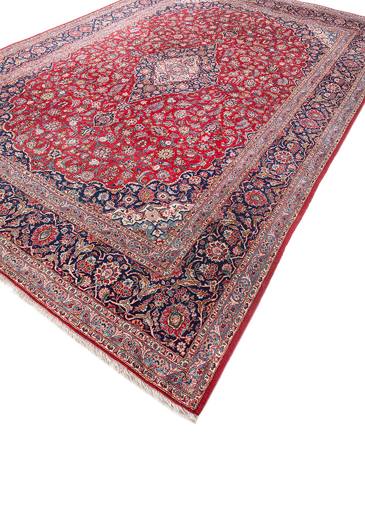 aalam red and orange wool hand knotted Rug - FloorShot
