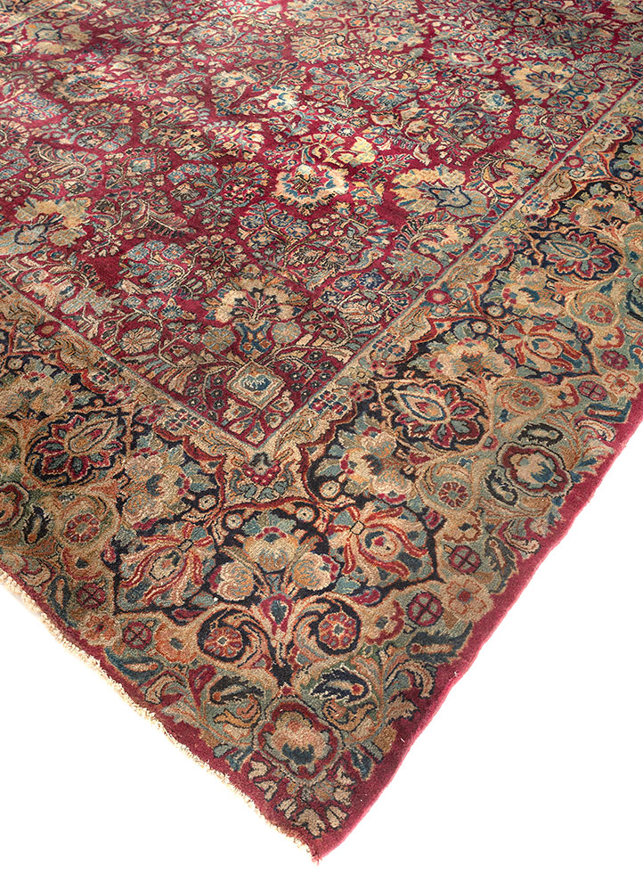 aalam red and orange wool hand knotted Rug - FloorShot