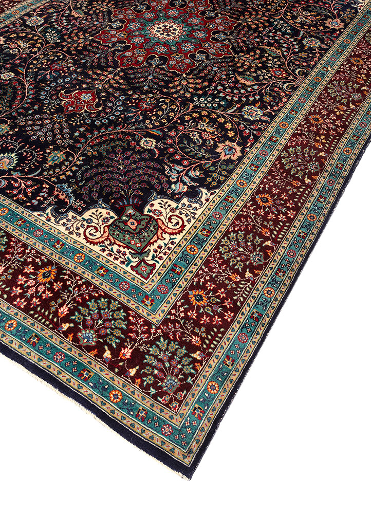 aalam blue wool hand knotted Rug - FloorShot