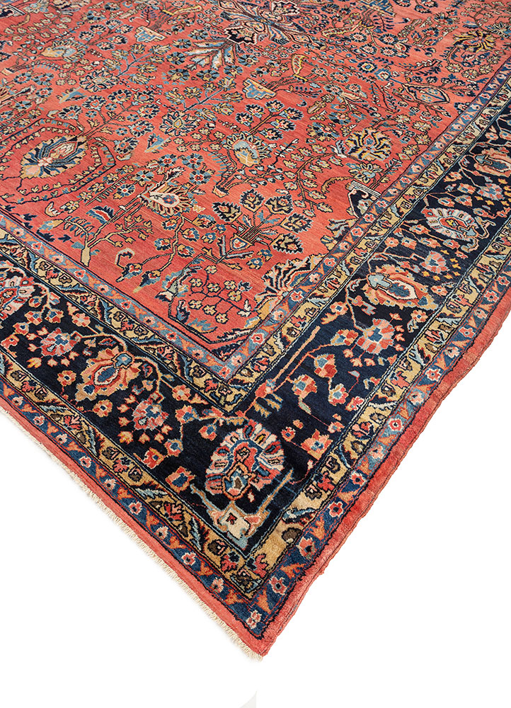 aalam red and orange wool hand knotted Rug - FloorShot