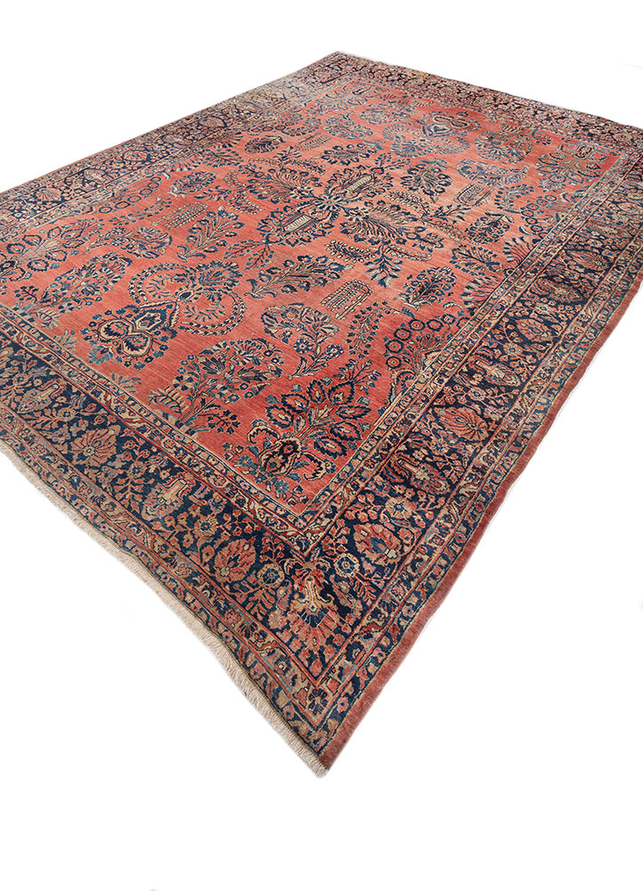 aalam red and orange wool hand knotted Rug - FloorShot