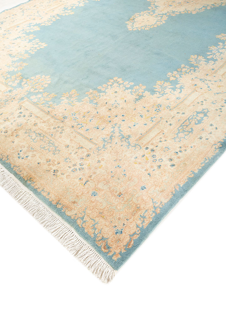 aalam blue wool hand knotted Rug - FloorShot