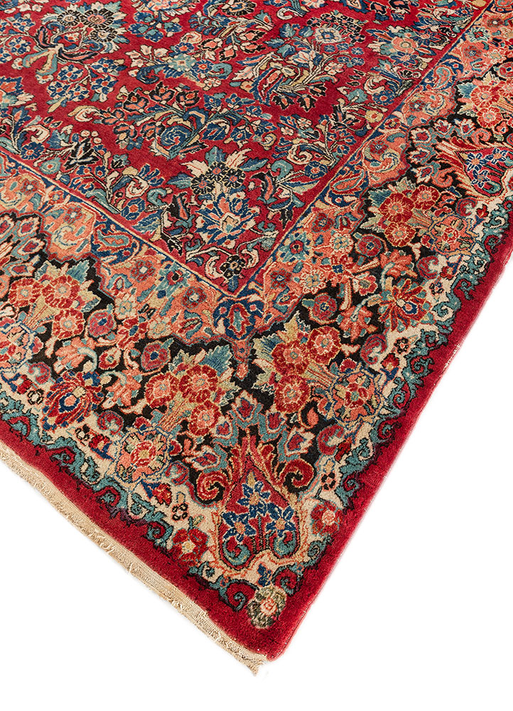 aalam red and orange wool hand knotted Rug - FloorShot
