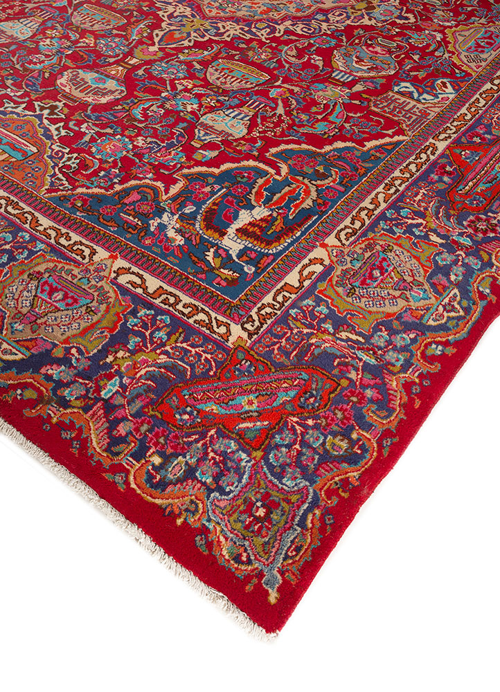 aalam red and orange wool hand knotted Rug - FloorShot