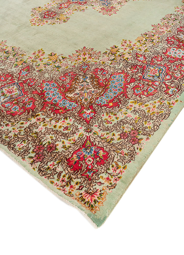 aalam green wool hand knotted Rug - FloorShot
