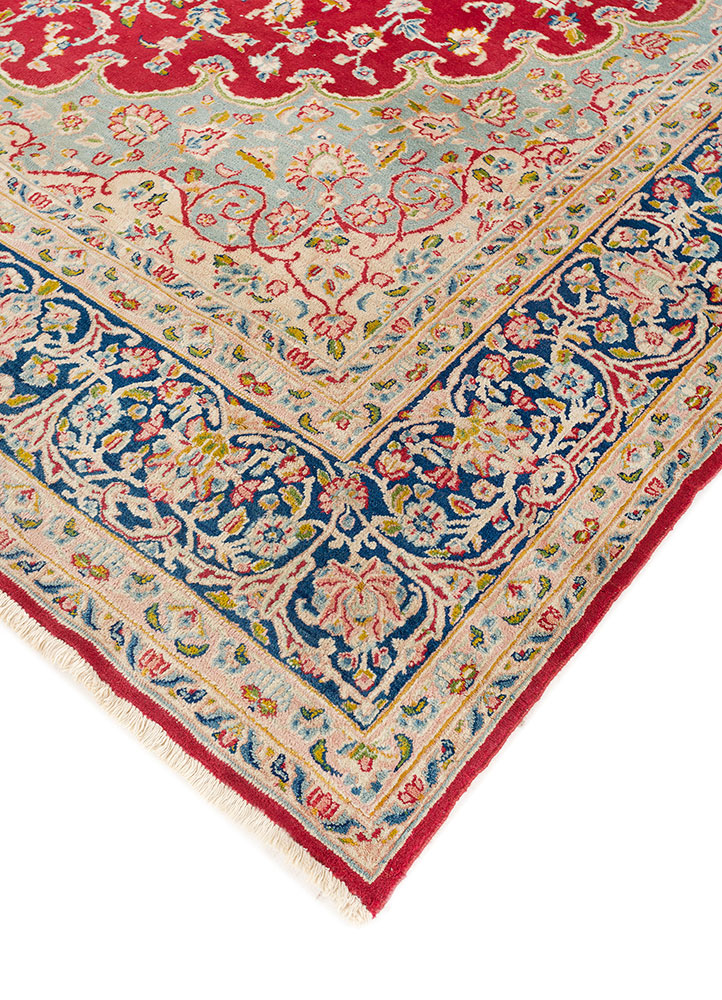 aalam red and orange wool hand knotted Rug - FloorShot
