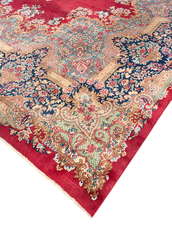 aalam red and orange wool hand knotted Rug - FloorShot