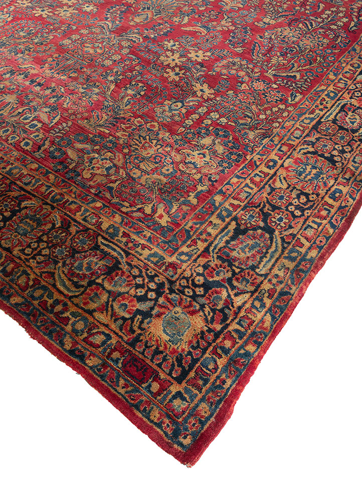 aalam red and orange wool hand knotted Rug - FloorShot