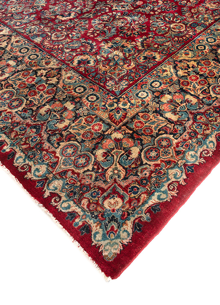 aalam red and orange wool hand knotted Rug - FloorShot