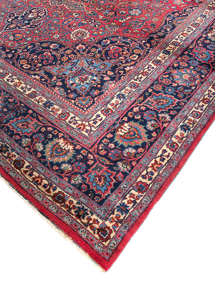 aalam red and orange wool hand knotted Rug - FloorShot