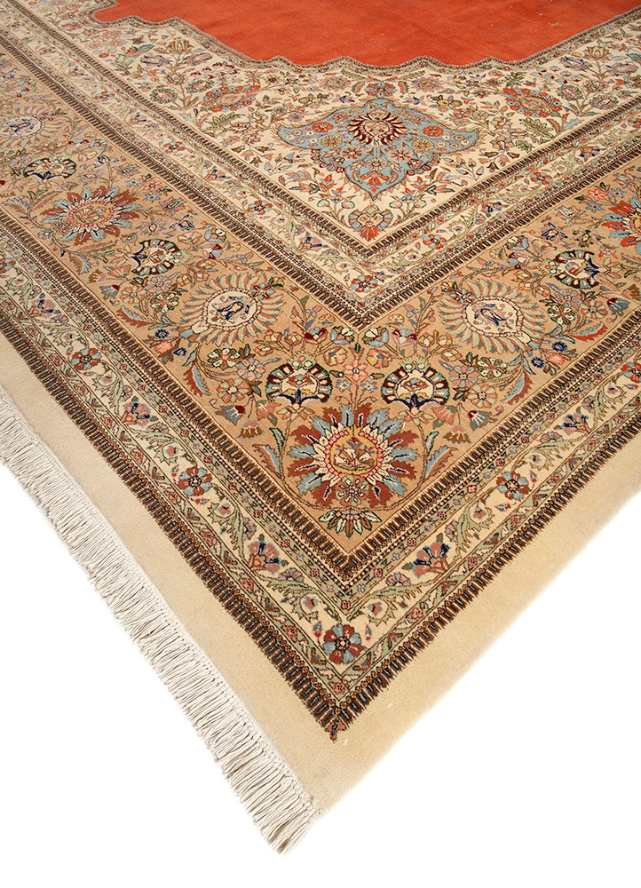 aalam red and orange wool hand knotted Rug - FloorShot