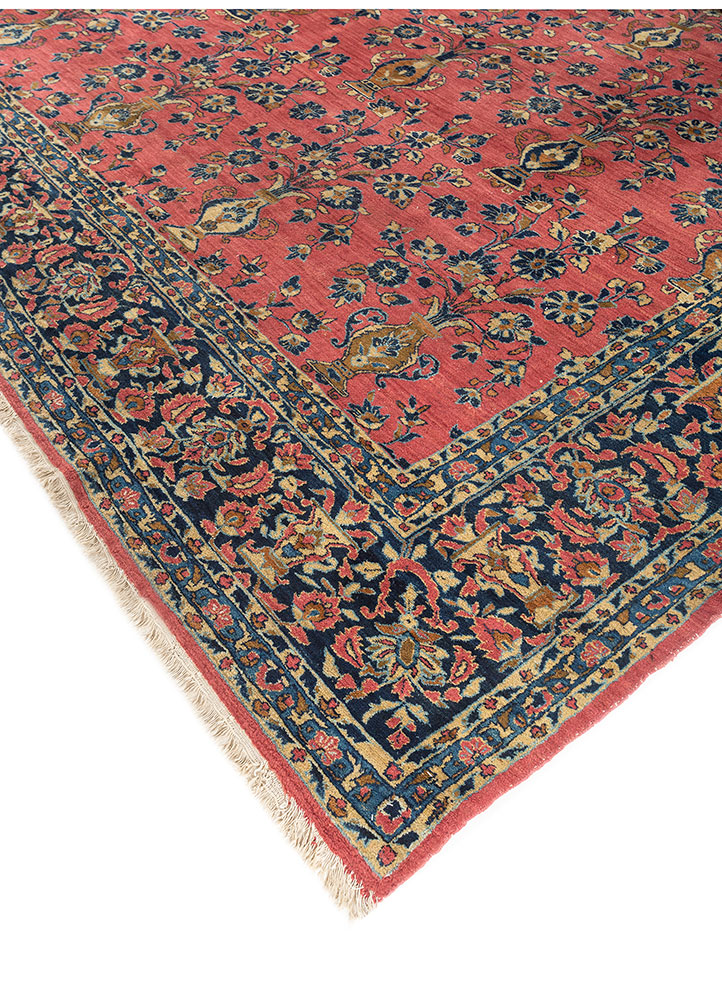 aalam red and orange wool hand knotted Rug - FloorShot