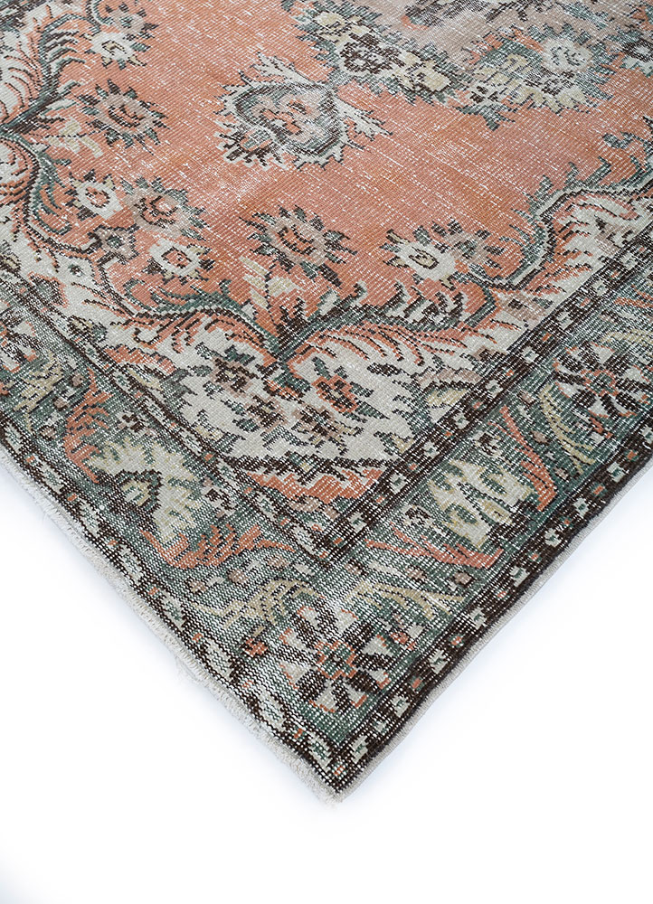 vintage red and orange wool hand knotted Rug - FloorShot