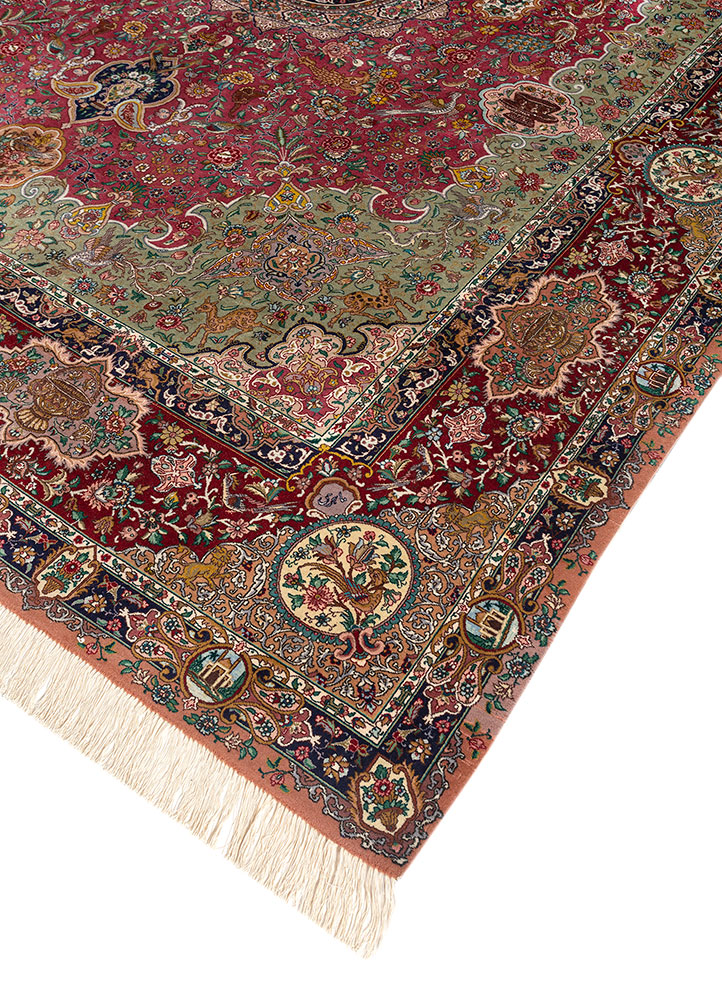 aalam red and orange wool hand knotted Rug - FloorShot