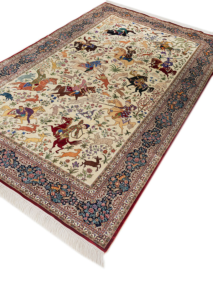gulmarg ivory silk hand knotted Rug - FloorShot