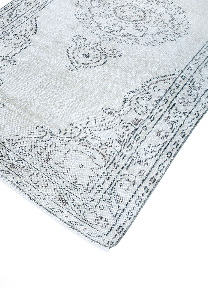 vintage grey and black wool hand knotted Rug - FloorShot
