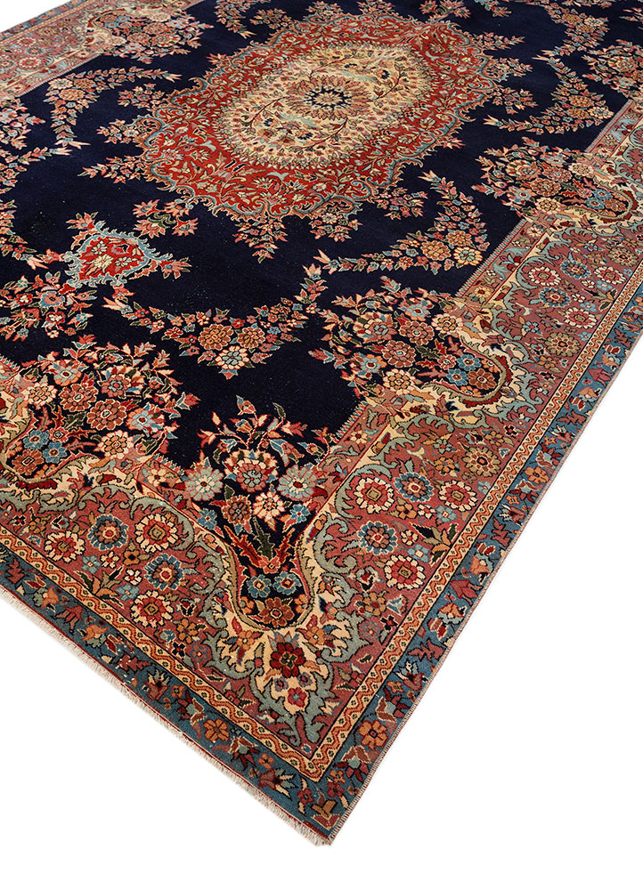 aalam blue wool hand knotted Rug - FloorShot