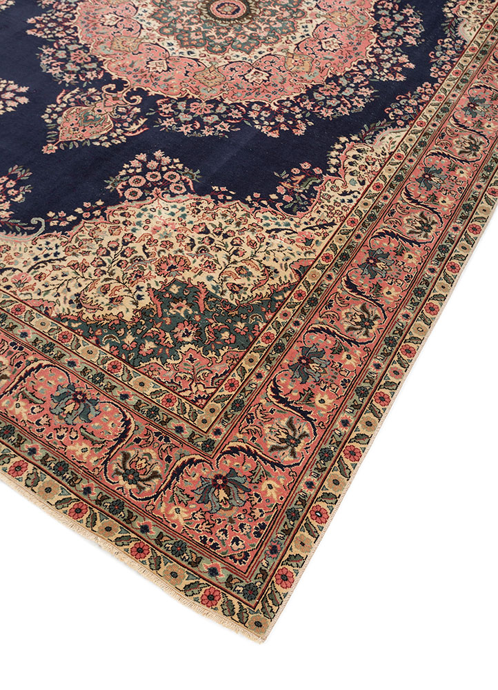 aalam blue wool hand knotted Rug - FloorShot