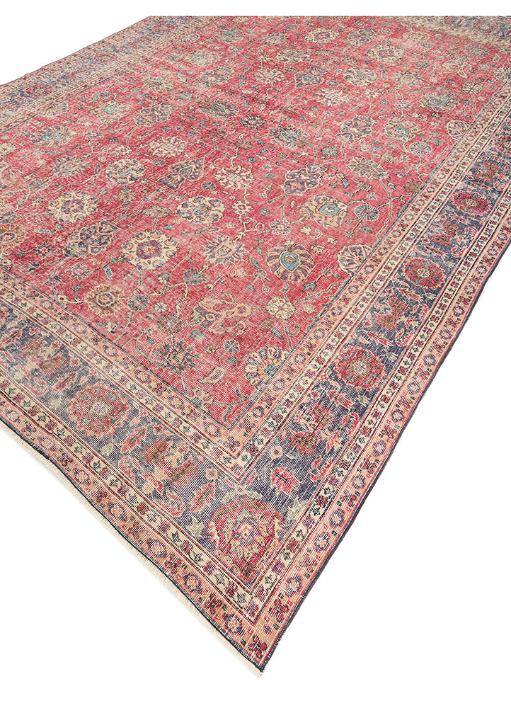 vintage red and orange wool hand knotted Rug - FloorShot
