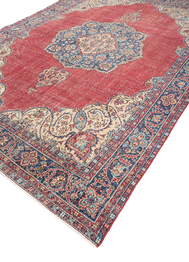 vintage red and orange wool hand knotted Rug - FloorShot