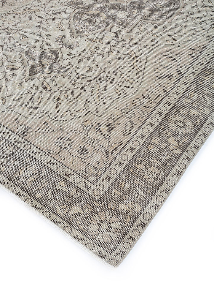 vintage beige and brown wool hand knotted Rug - FloorShot