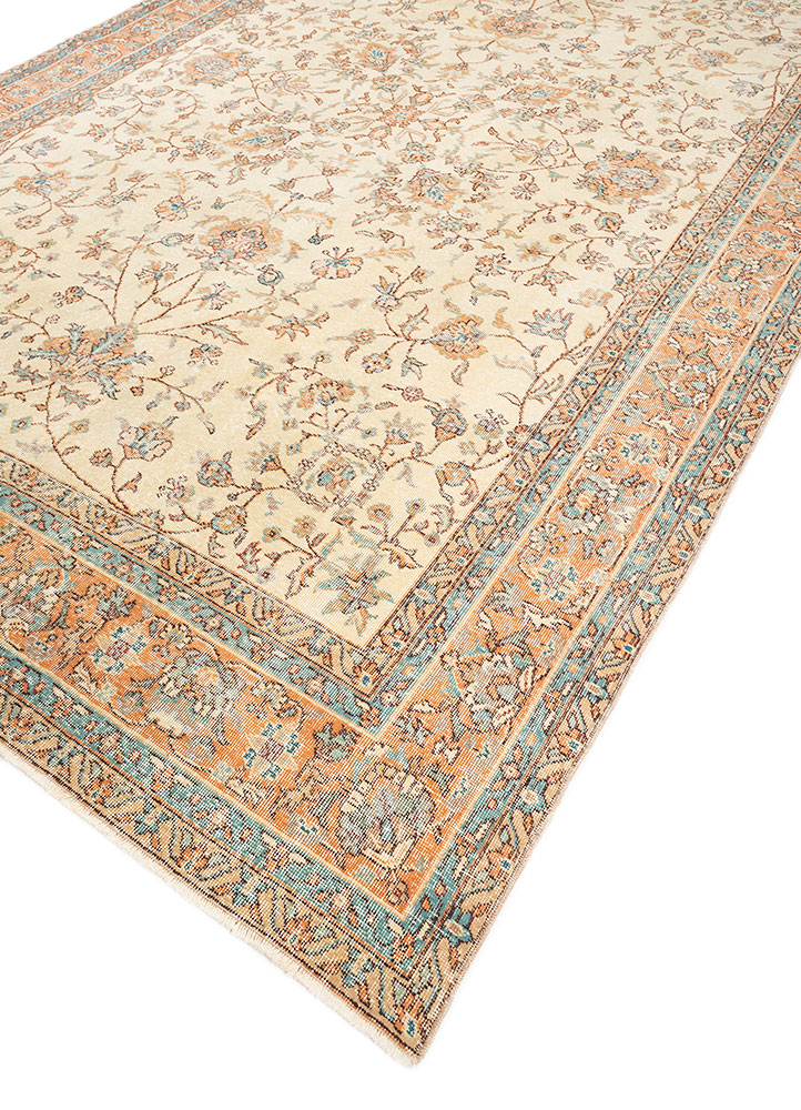vintage gold wool hand knotted Rug - FloorShot