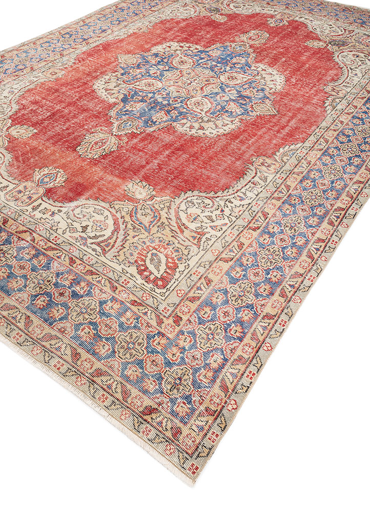 vintage red and orange wool hand knotted Rug - FloorShot