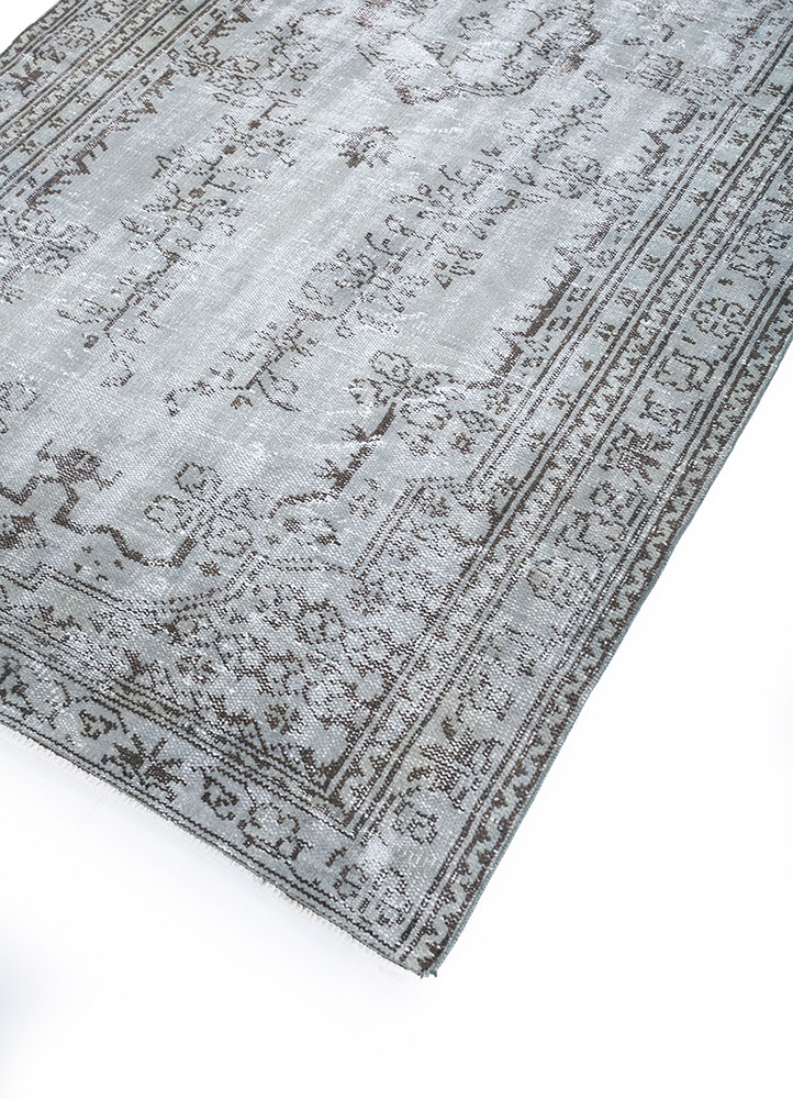 vintage grey and black wool hand knotted Rug - FloorShot