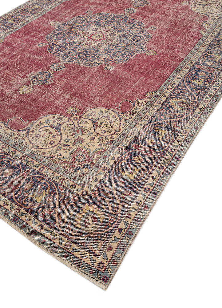 vintage red and orange wool hand knotted Rug - FloorShot